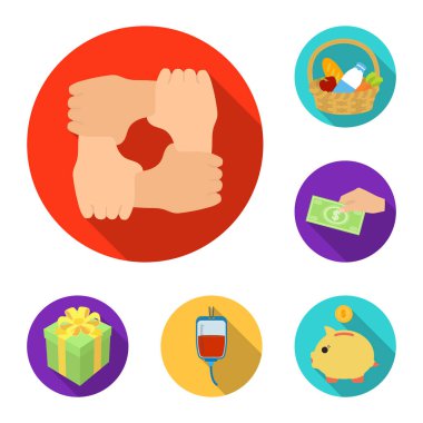 Yardım ve bağış düz simgeler set koleksiyonu tasarım için. Maddi yardım vektör simge stok web çizim.