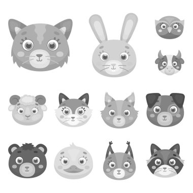 Ağızlıklar set koleksiyonu tasarım için hayvan tek renkli simgeler. Yerli ve vahşi hayvanlar sembol stok web illüstrasyon vektör.