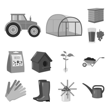 Çiftlik ve Bahçe tek renkli simgeler set koleksiyonu tasarım için. Çiftlik ve ekipman sembol stok web illüstrasyon vektör.