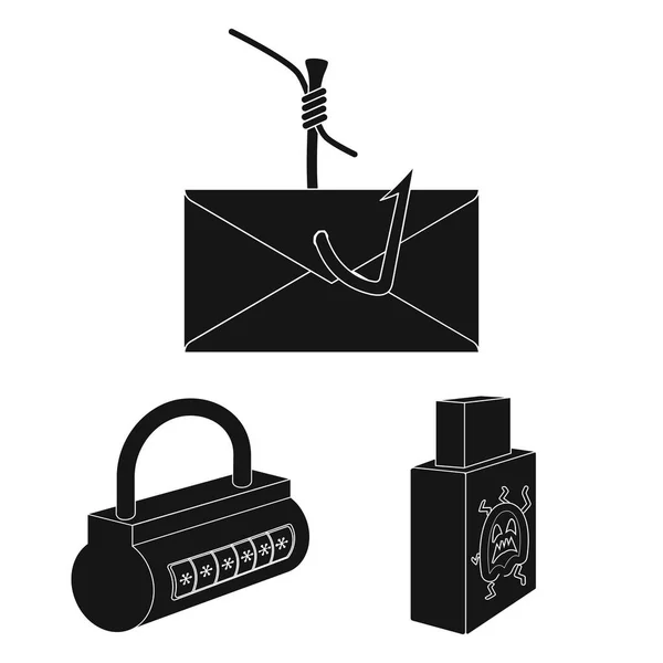 Hacker und Hacker schwarze Icons in Set Collection für Design. Hacker und Geräte Vektor Symbol Stock Web Illustration. — Stockvektor