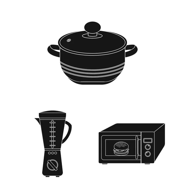 Kuchnia wyposażenie czarny ikony w kolekcja zestaw do projektowania. Kuchnia i akcesoria symbol web czas ilustracja wektorowa. — Wektor stockowy