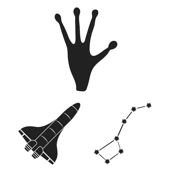 디자인에 대 한 설정된 컬렉션에 공간 기술 블랙 아이콘. 우주선 및 장비 벡터 기호 재고 웹 일러스트 레이 션. — 스톡 벡터