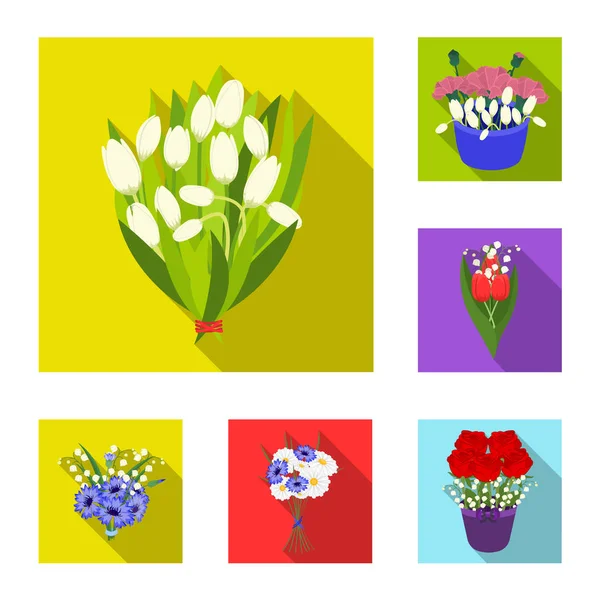 みずみずしい花の花束はフラット デザインのセットのコレクションのアイコンです。様々 な花束ベクトル シンボル ストック web イラスト. — ストックベクタ