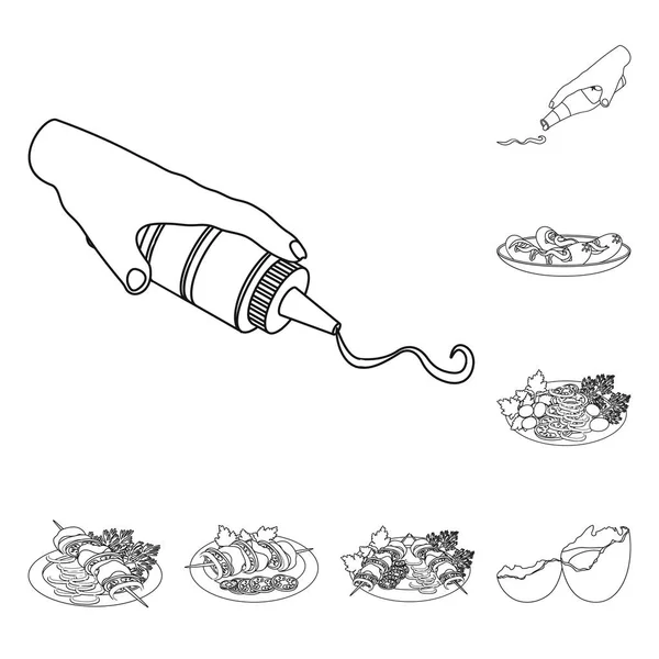 Gotowanie jedzenie kontur ikony w kolekcja zestaw do projektowania. Kuchnia, sprzęt i narzędzia symbol web czas ilustracja wektorowa. — Wektor stockowy