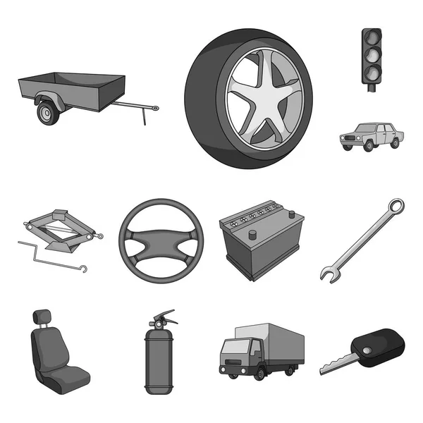 Car, vehicle monochrome icons in set collection for design. Car and equipment vector symbol stock web illustration. — Stock Vector
