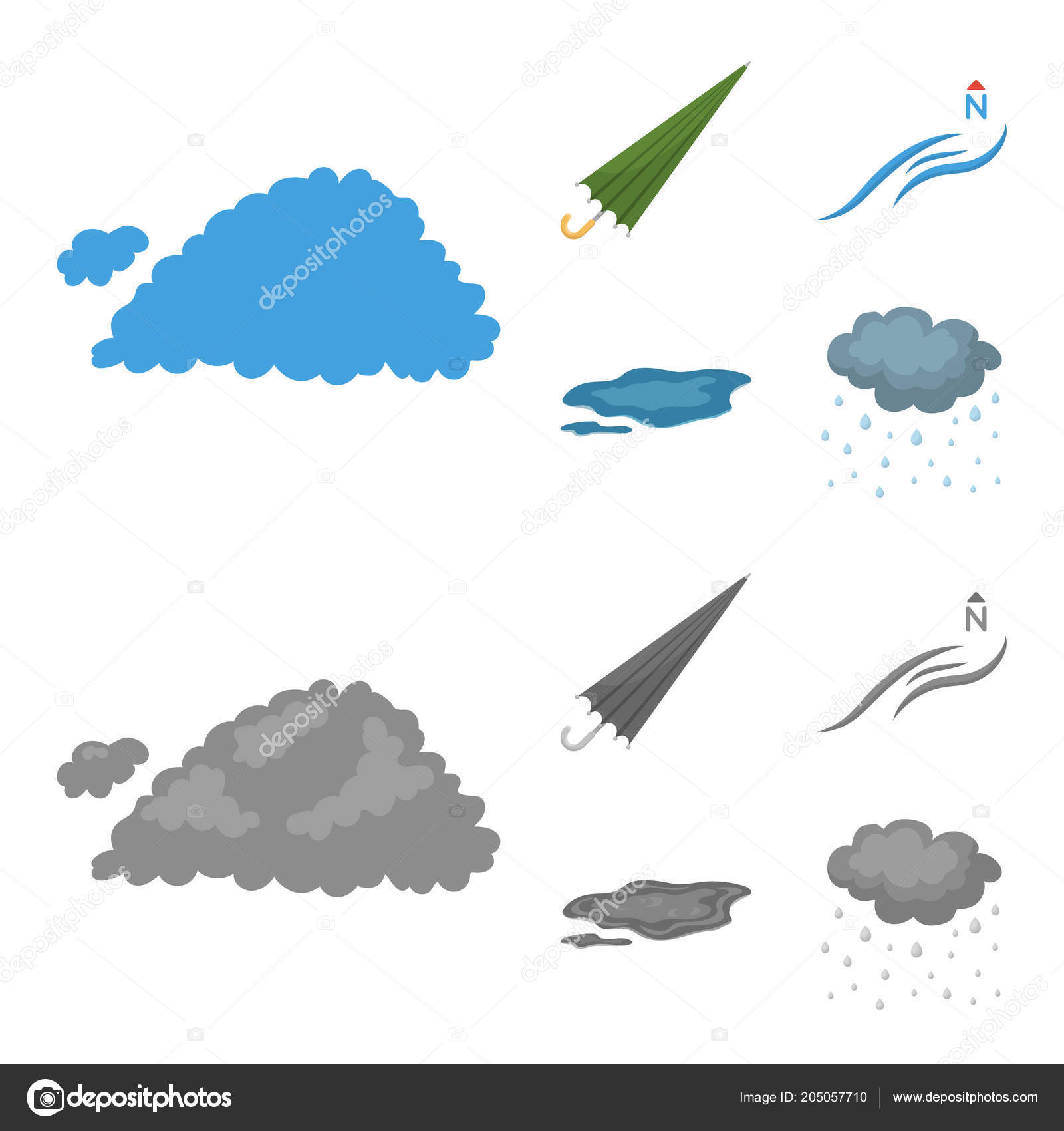 Mais menos ou igual com guarda-chuvas e nuvens de desenhos animados