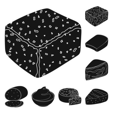 Değişik bir design.Milk ürün peynir vektör simge stok web çizim için set koleksiyonunda siyah peynir simgeler.