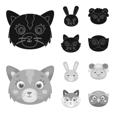 Kedi, tavşan, tilki, koyun. Hayvan namlu toplama simgeler siyah, monochrom stil vektör simge stok çizim web içinde ayarla..