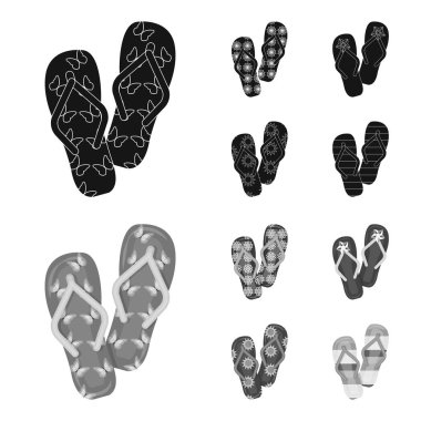 Parmak arası terlik siyah, set koleksiyonu tasarım için monochrom simgeler. Beach Ayakkabı sembol stok web illüstrasyon vektör.