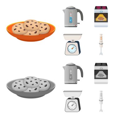 Mutfak ekipmanları çizgi film, set koleksiyonu tasarım için tek renkli simgeler. Sembol stok web illüstrasyon vektör mutfak ve aksesuarları.