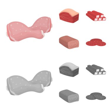 Tavuk baget, podcherevina, yengeç sopa, rulo köfte. Çizgi film, tek renkli stil vektör simge stok çizim web simgeler et ayarla.