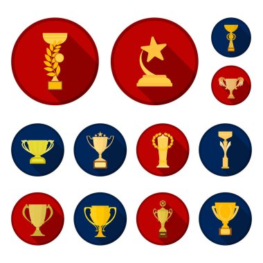 Altın Kupa düz simgeler set koleksiyonu tasarım için. Kazananlar Kupası vektör simge stok web çizim.