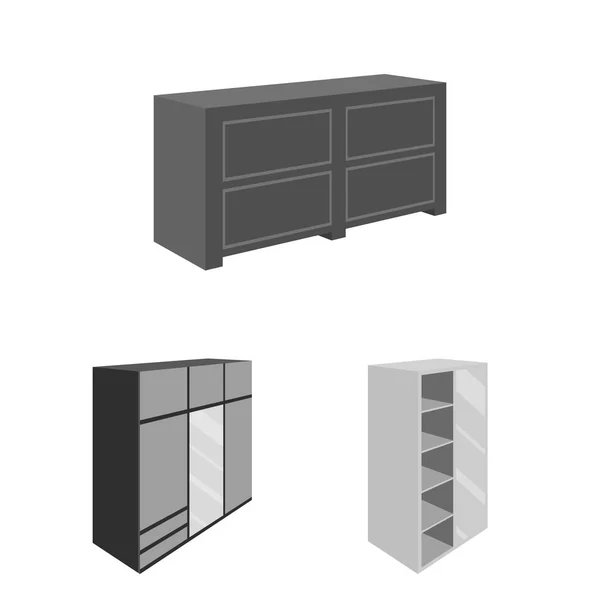 Muebles de dormitorio iconos monocromáticos en colección de conjuntos para el diseño. Muebles de madera modernos vector isométrico símbolo stock web ilustración . — Vector de stock