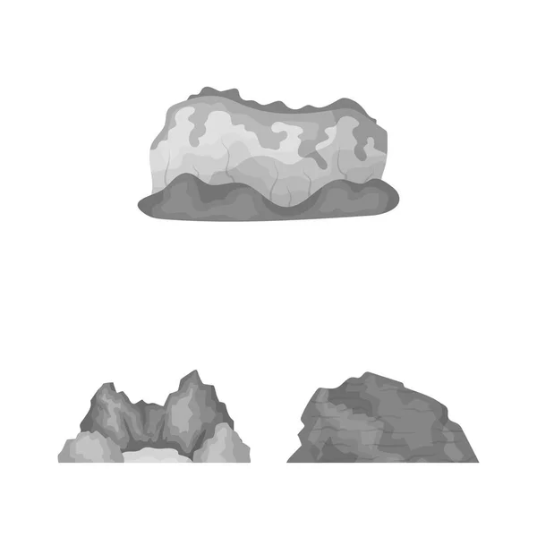 Ícones monocromáticos de montanhas diferentes na coleção de conjuntos para design.Mountains e paisagem símbolo vetorial ilustração web estoque . — Vetor de Stock