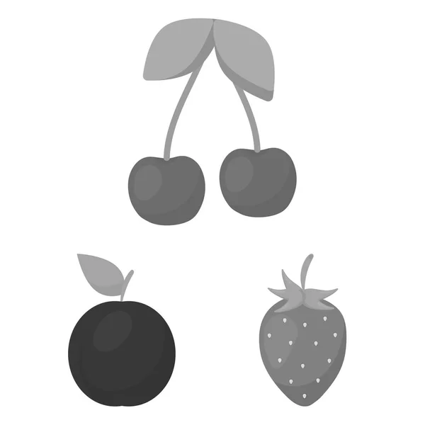 Diferentes frutas iconos monocromáticos en la colección de conjuntos para el diseño. Frutas y vitaminas vector símbolo stock web ilustración . — Vector de stock