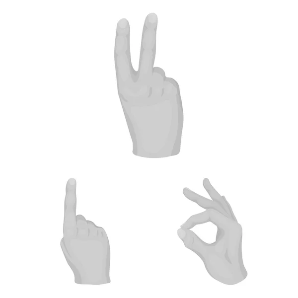Hand gest svartvita ikoner i set insamling för design. Palm och finger vektor symbol lager web illustration. — Stock vektor