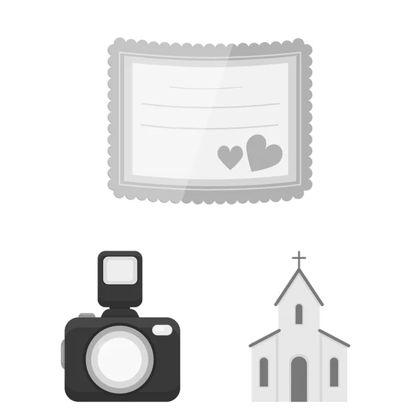 Svatba a atributy monochromatické ikony v kolekce sady pro design. Novomanželé a příslušenství symbol akcií webové vektorové ilustrace. — Stockový vektor