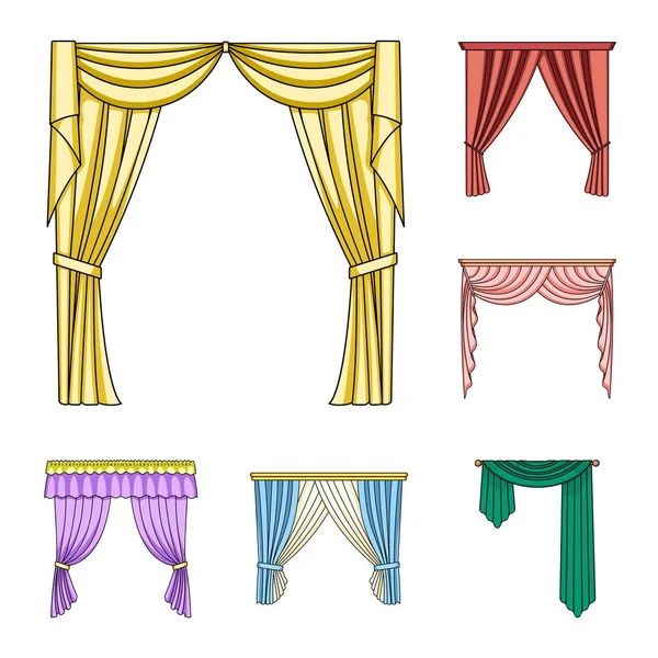 Diferentes tipos de cortinas ícones de desenhos animados na coleção de conjuntos para design. Cortinas e lambrequim símbolo vetorial ilustração web . —  Vetores de Stock