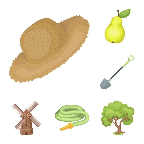 Farm and gardening cartoon icons in set collection for design. Farm and equipment vector symbol stock web illustration. — Stock Vector
