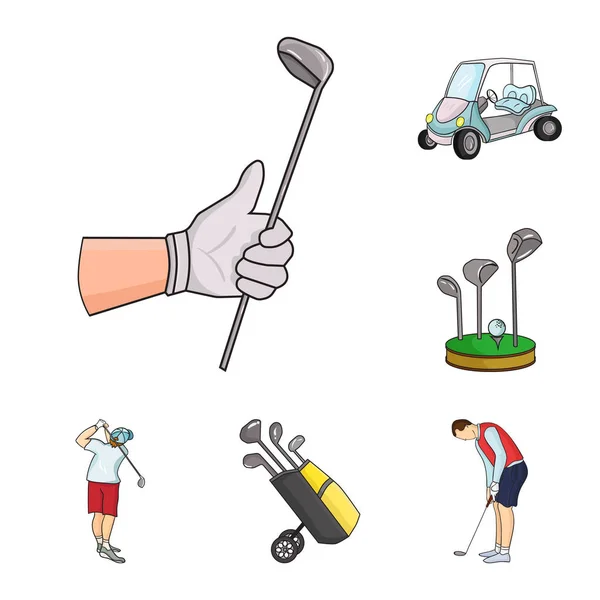 Golf und Attribute Cartoon-Symbole in Set-Sammlung für design.golf club und Ausrüstung Vektor-Symbol Stock Web-Illustration. — Stockvektor