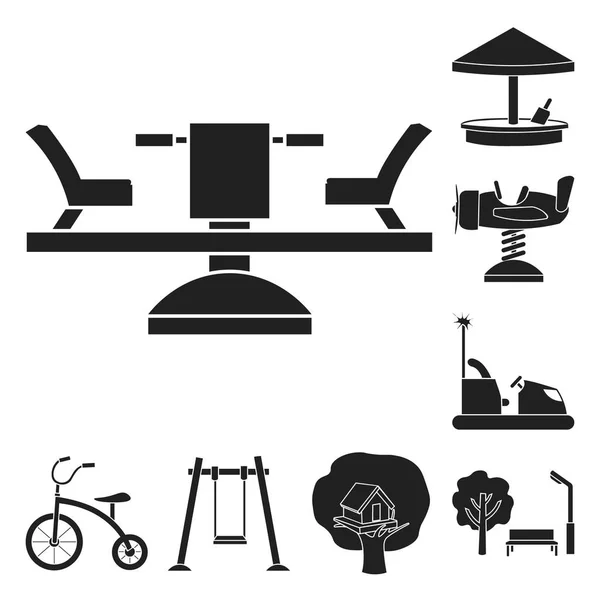 Spielplatz, Unterhaltung schwarze Symbole in Set-Kollektion für Design. Attraktion und Ausrüstung Vektor Symbol Stock Web Illustration. — Stockvektor