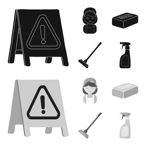 Cleaning and maid black, monochrom icons in set collection for design. Оборудование для очистки векторного символа . — стоковый вектор