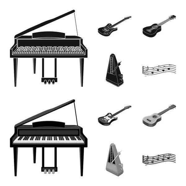 Instrument de musique noir, icônes monochrome dans la collection set pour le design. String and Wind instrument isometric vector symbol stock web illustration . — Image vectorielle