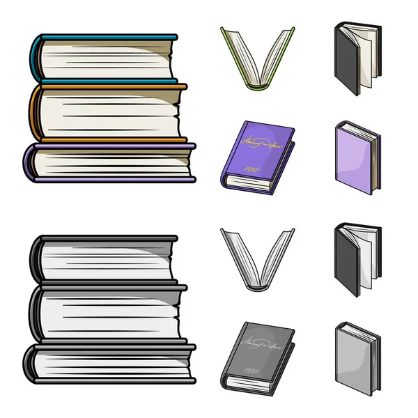 Varios tipos de libros. Libros conjunto de iconos de colección en dibujos animados, el estilo monocromo vector símbolo stock ilustración web . — Archivo Imágenes Vectoriales