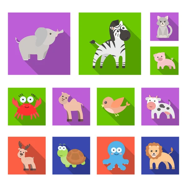 Нереалістичні плоскі значки тварин у наборі для дизайну. Іграшкові тварини Векторний символ стокова веб-ілюстрація . — стоковий вектор
