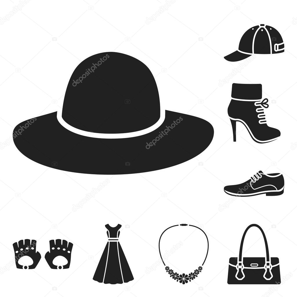 Clothes and accessories black icons in set collection for design. Shoes and decoration vector symbol stock  illustration.