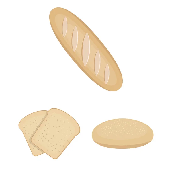 Typer av bröd tecknad ikoner i set samling för design. Bageriprodukter vektor symbol lager web illustration. — Stock vektor