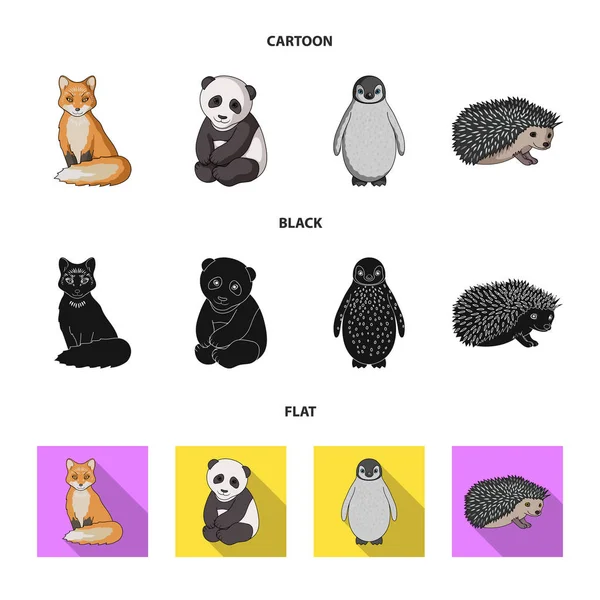 Fox, panda, σκαντζόχοιρος, penguin και άλλα ζώα. Ζώα εικόνες συλλογή που σε καρτουν, μαυρες, επίπεδη στυλ διάνυσμα σύμβολο μετοχής εικονογράφηση web. — Διανυσματικό Αρχείο