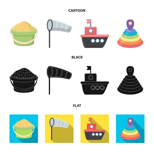 Desenhos animados de brinquedo de crianças, ícones pretos e planos na coleção de conjuntos para design. Jogo e bauble símbolo vetorial ilustração web stock . — Vetor de Stock
