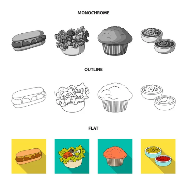 Alimentos, descanso, refrescos, y otro icono de la web en plano, contorno, estilo monocromo.Pastel, galletas, crema, iconos en la colección de conjuntos . — Vector de stock