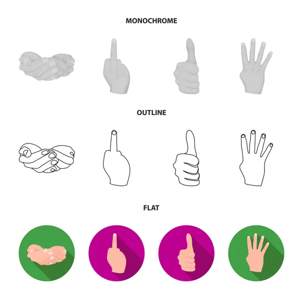 Palmen zusammen, groß, namenlos. Handgesten setzen Sammlungssymbole in flachem, konturiertem, monochromen Vektor-Symbol Stock Illustration Web. — Stockvektor