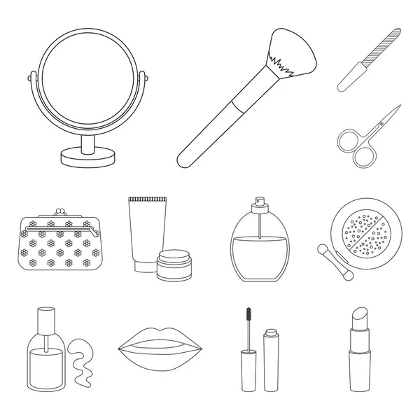 Makeup and cosmetics outline icons in set collection for design. Makeup and equipment vector symbol stock web illustration. — Stock Vector