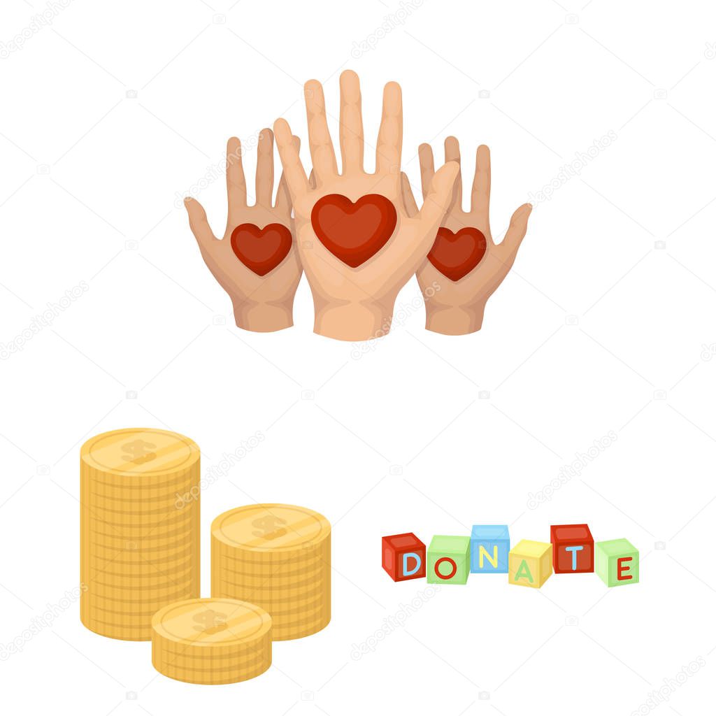 Charity and donation cartoon icons in set collection for design. Material aid vector symbol stock web illustration.