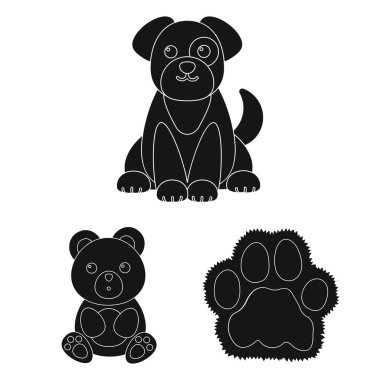 Bir gerçekçi olmayan hayvan siyah simgeler set koleksiyonu tasarım için. Oyuncak hayvanlar sembol stok web illüstrasyon vektör.