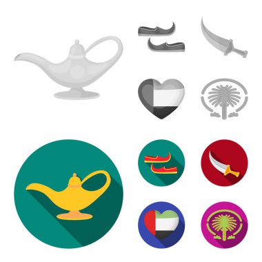 Doğu ayakkabı, hançer, emirates, kalbinde Palm Jumeirah.Arab Emirlikleri tek renkli, düz stil vektör simge stok çizim web simgeler ayarla.
