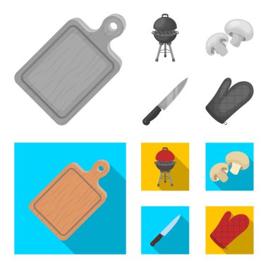Barbekü Izgara, petrol, bıçak, Barbekü mitten. Barbekü koleksiyonu Icons set tek renkli, düz stil vektör simge stok illüstrasyon, web