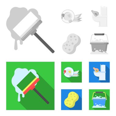 Temizlik ve hizmetçi tek renkli, set koleksiyonu tasarım için düz simgeler. Vektör simge stok web illüstrasyon Temizleme için donatım.