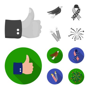 American eagle, şerit, Selam. Vatansever gün toplama simgeler tek renkli, düz stil vektör simge stok çizim web ayarla..