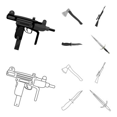 AX, otomatik, keskin nişancı tüfeği, savaş bıçak. Silah toplama simgeler anahat, tek renkli stil vektör simge stok çizim web ayarla..