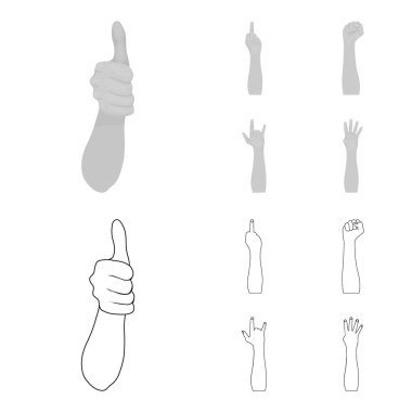 İşaret dili anahat, tek renkli simgeler toplama tasarımı için ayarlayın. Duygusal iletişim vektör simge stok web illüstrasyon parçası.