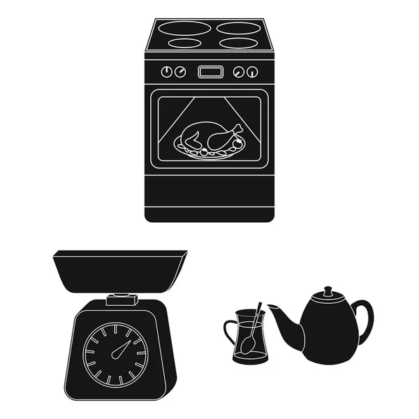 Кухонне обладнання чорні значки в наборі колекції для дизайну. Кухня та аксесуари Векторний символ стокова веб-ілюстрація . — стоковий вектор