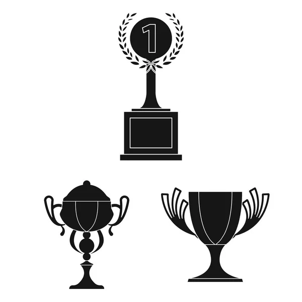 Gold Cup svart ikoner i set insamling för design. Vinnare Cup vektor symbol lager web illustration. — Stock vektor