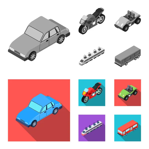 Motorrad, Golfwagen, Zug, Bus. Transport Set Sammlung Symbole in monochrom, flachen Stil Vektor Symbol Stock Illustration Web. — Stockvektor