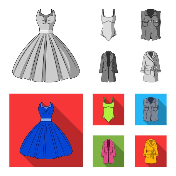 Ropa de las mujeres monocromo, iconos planos en la colección de conjuntos para design.Clothing Variedades y accesorios vector símbolo stock web ilustración . — Archivo Imágenes Vectoriales