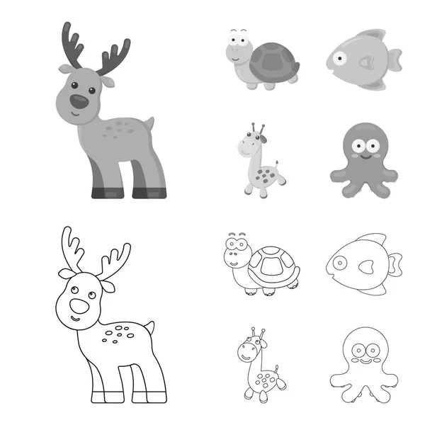 Ein unrealistischer Umriss, monochrome Tiersymbole in Set-Kollektion für Design. Spielzeug Tiere Vektor Symbol Stock Web Illustration. — Stockvektor