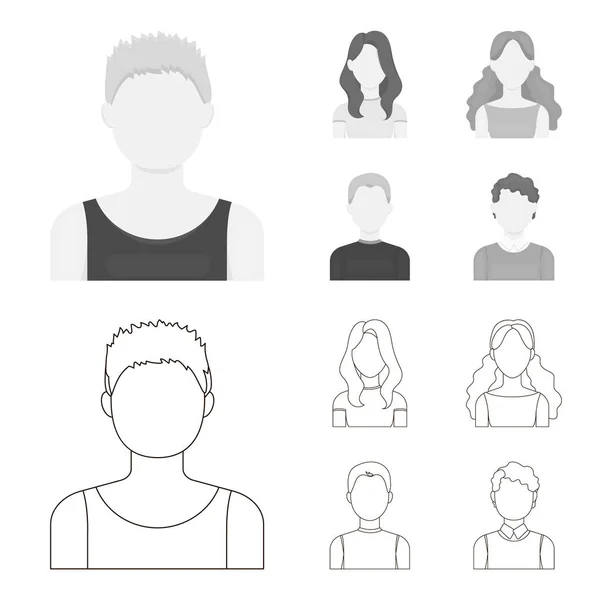 Girl with long hair, blond, curly, gray-haired man.Avatar set collection icons in outline,monochrome style vector symbol stock illustration web. — Stock Vector